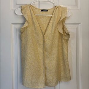 SHEIN Yellow Sleeveless Ruffled Blouse